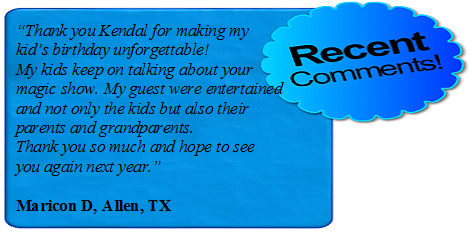 Magician Kendal Kane of Dallas uses comedy entertainment for children birthday party